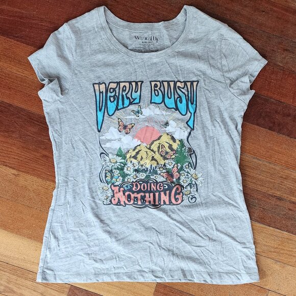 Wound Up Juniors Gray "Very Busy Doing Nothing" Graphic T-Shirt Size XXXL - Picture 5 of 14